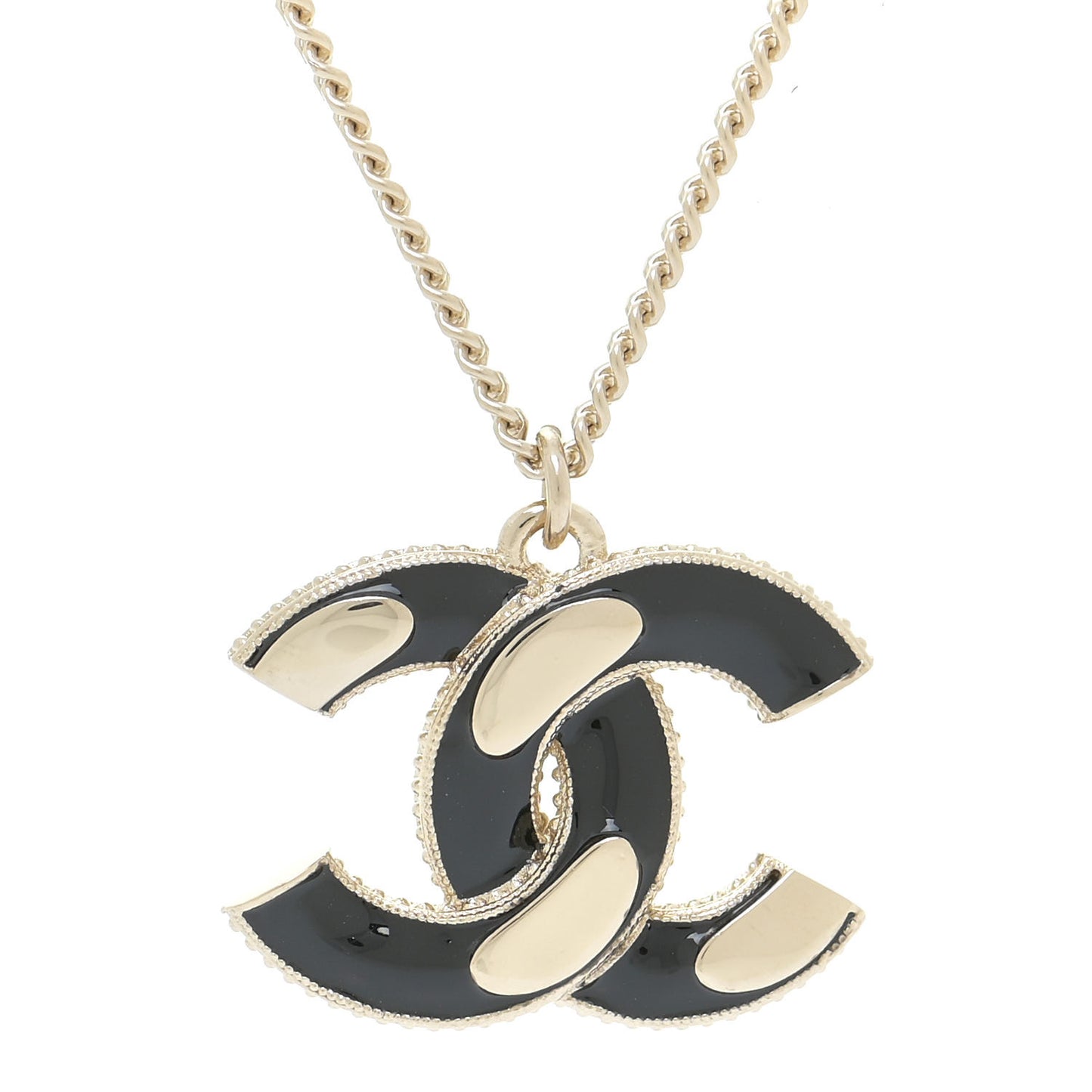 Enamel CC Pendant Necklace Black Light Gold