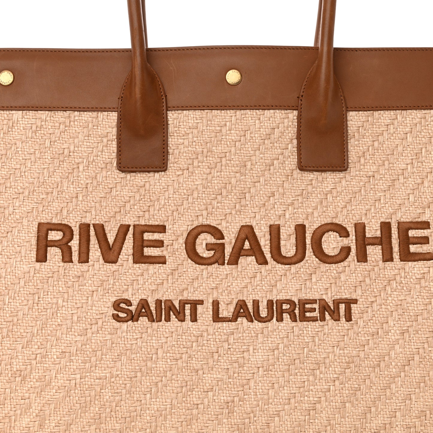 Raffia Linen Calfskin Rive Gauche Tote Naturale Brown
