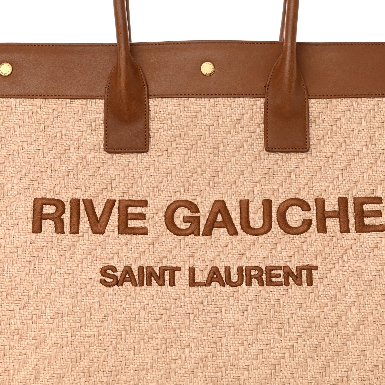 Saint Laurent Raffia Linen Calfskin Rive Gauche Tote Naturale Brown 7 of 10