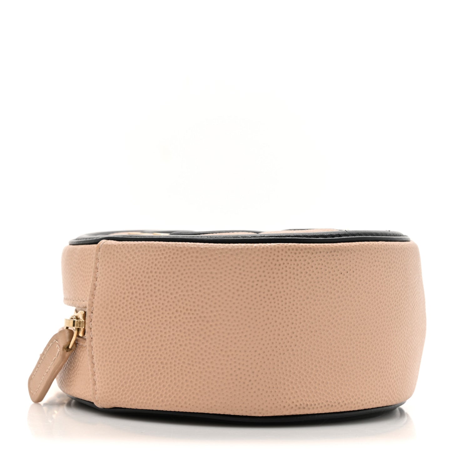 Caviar Quilted Round Filigree Crossbody Beige Black