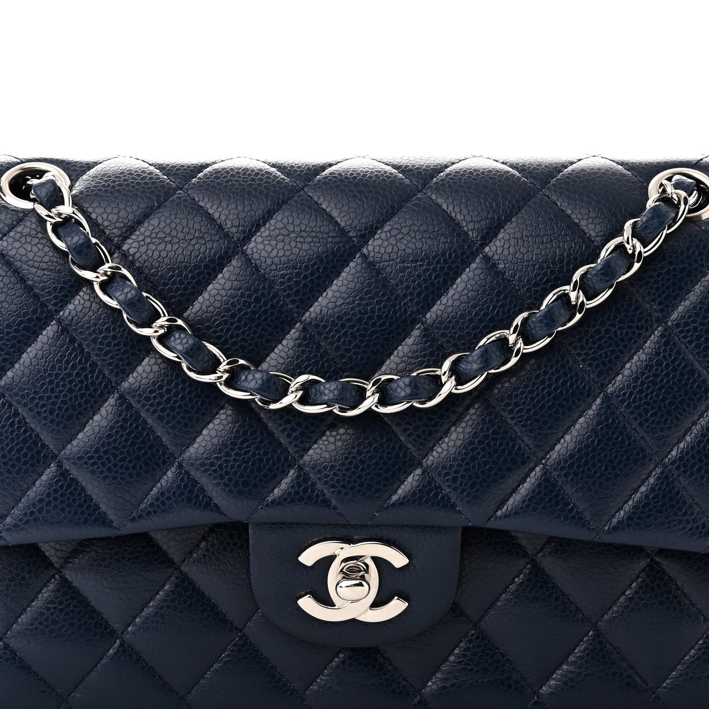 Caviar Quilted Medium Double Flap Blue