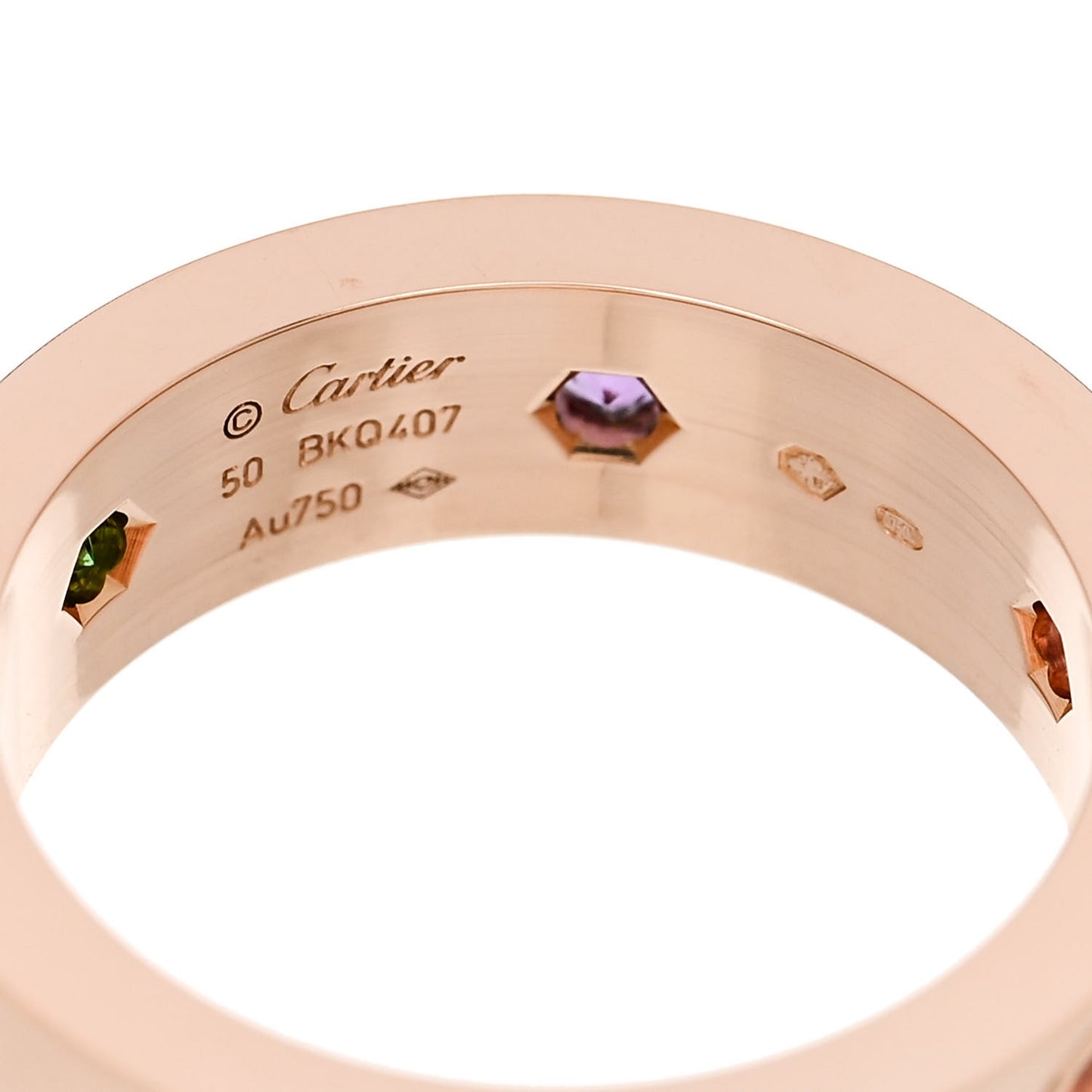 18K Pink Gold Sapphire Garnet Amethyst 5.5mm LOVE Ring 50 5.25