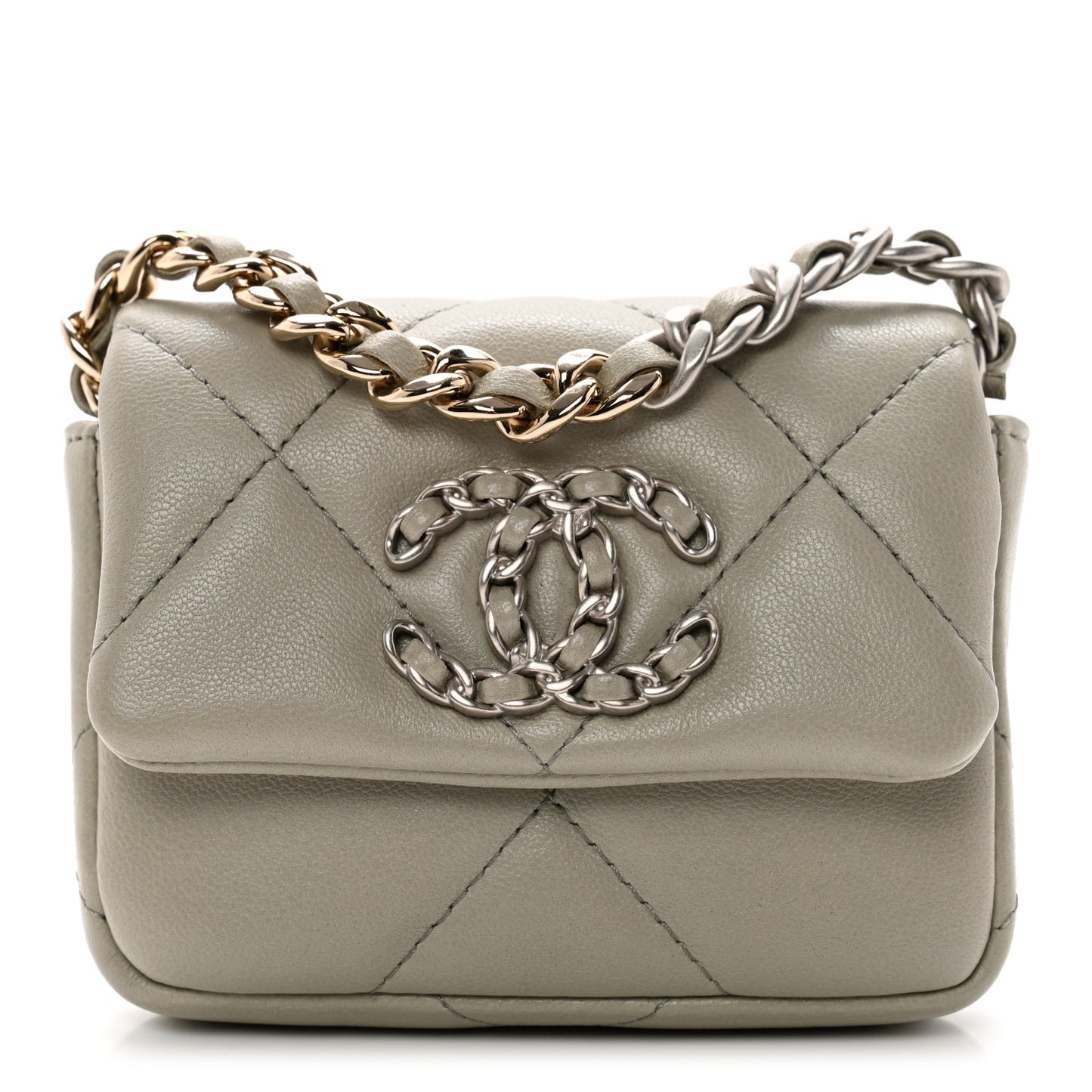 Lambskin Quilted Chanel 19 Flap Belt Bag Grey