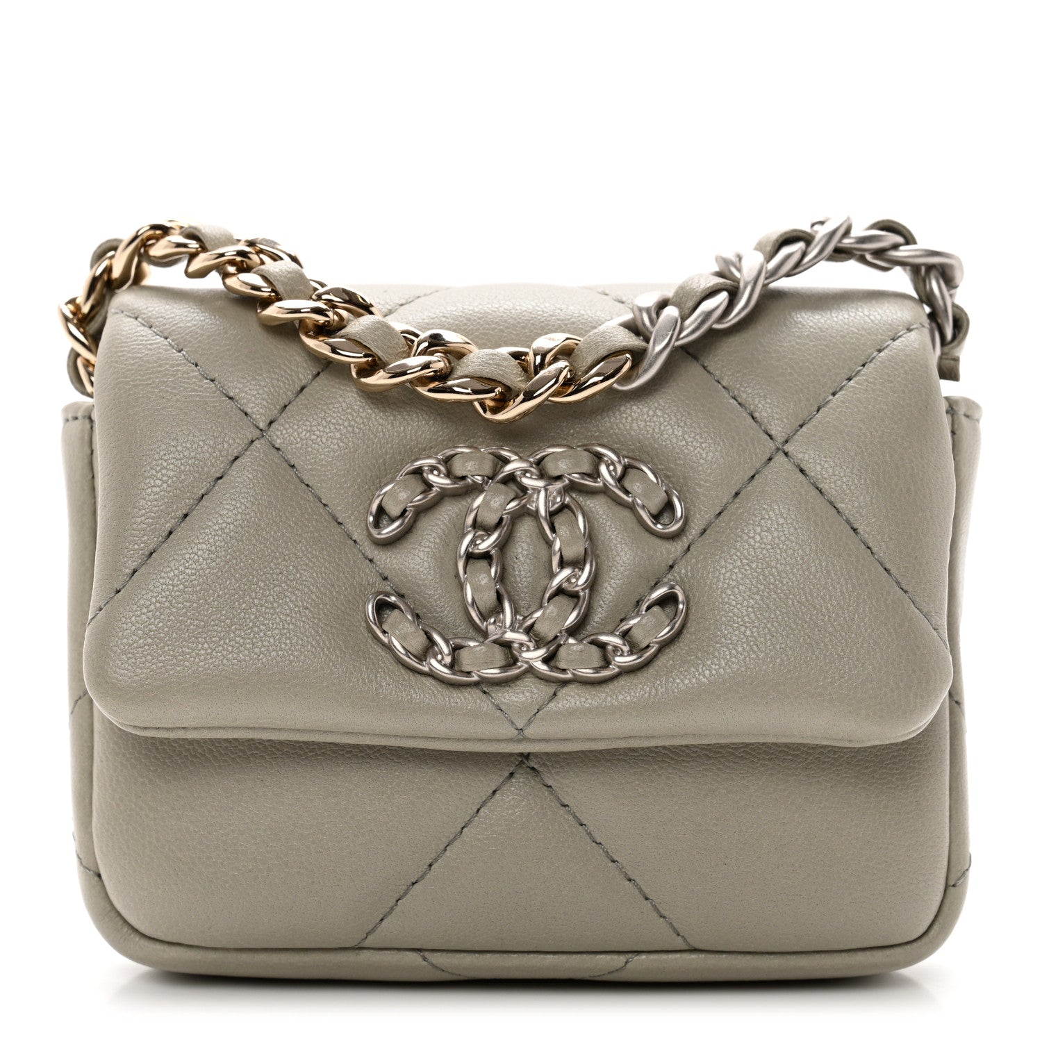 Chanel Lambskin Quilted Chanel 19 Flap Belt Bag Grey 1 of 8
