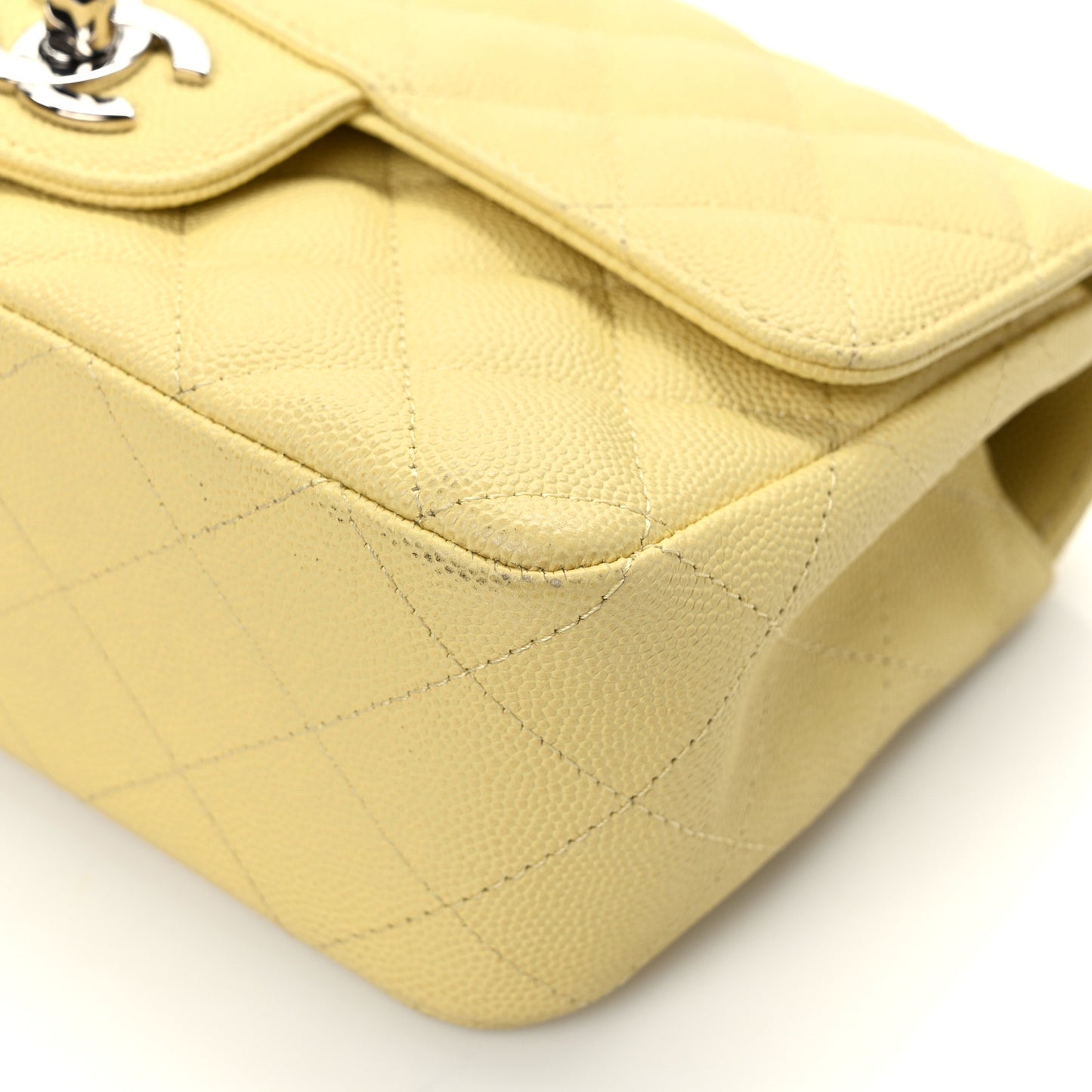 Caviar Quilted Mini Rectangular Flap Light Yellow