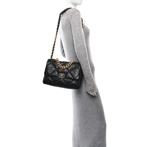 Lambskin Quilted Large Chanel 19 Flap Black