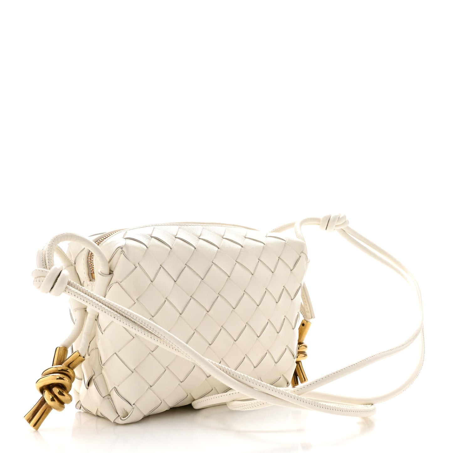 Nappa Intrecciato Metallic Knot Mini Loop Camera Bag Bone