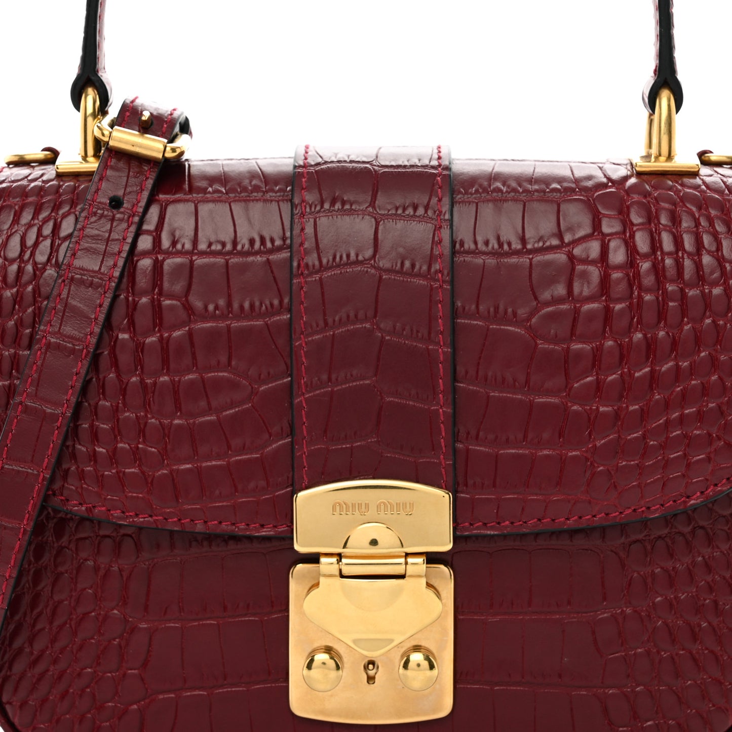 Crocodile Print Calfskin Top Handle Bag Rubino