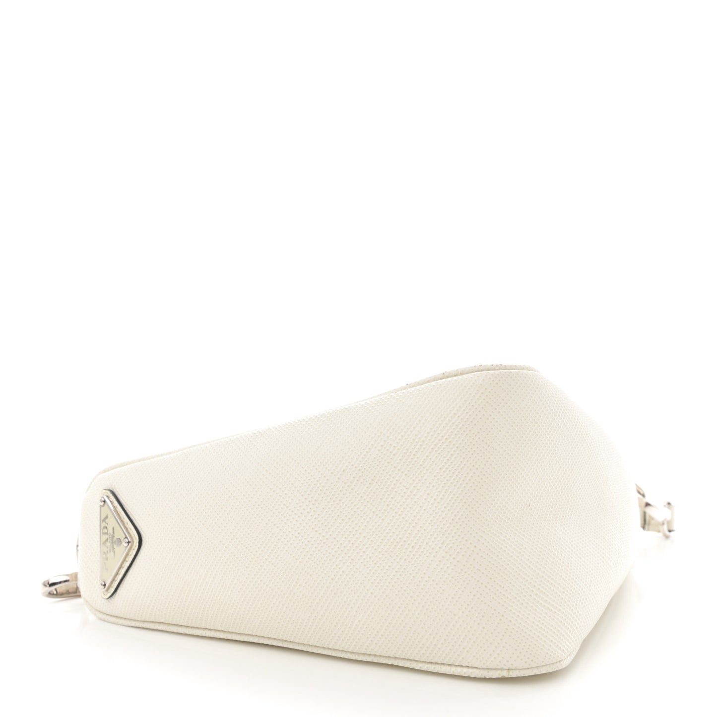 Saffiano Cuir Triangle Logo Embossed Triangle Shoulder Bag White