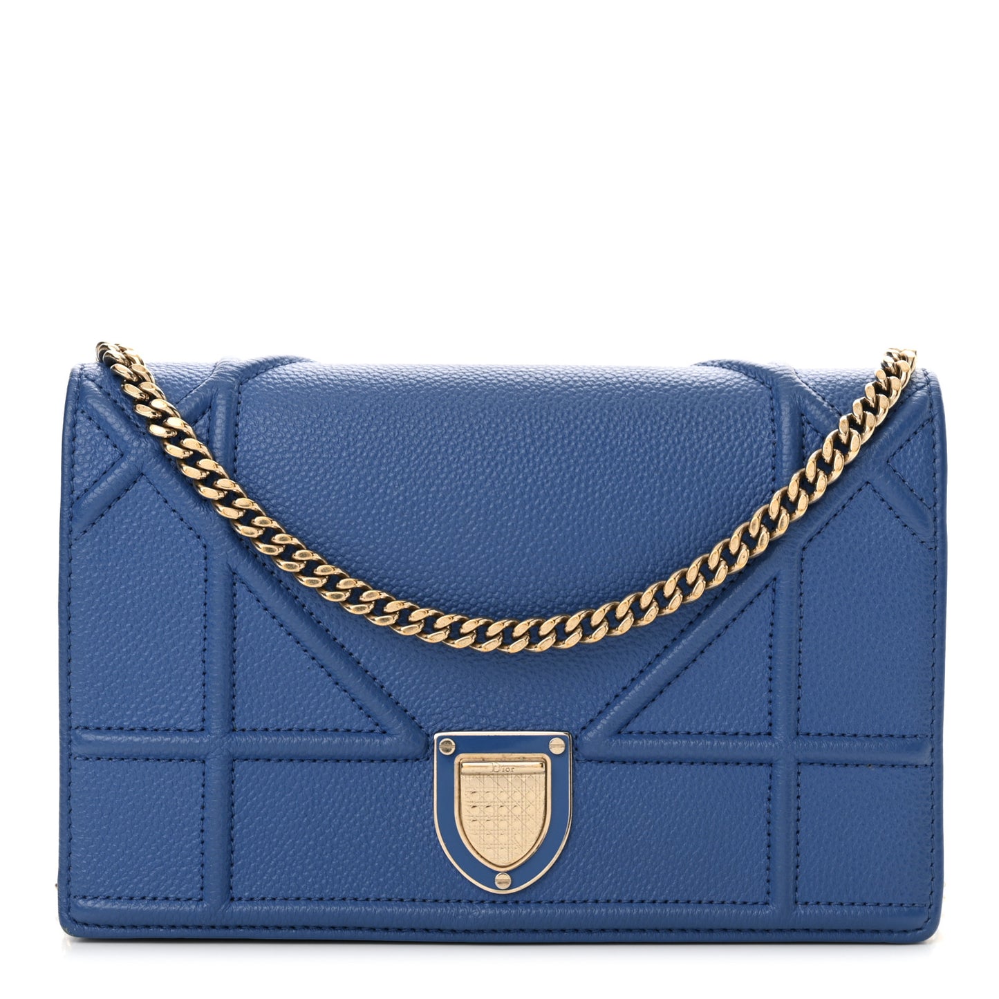 Grained Calfskin Diorama Wallet on Chain Pouch Blue