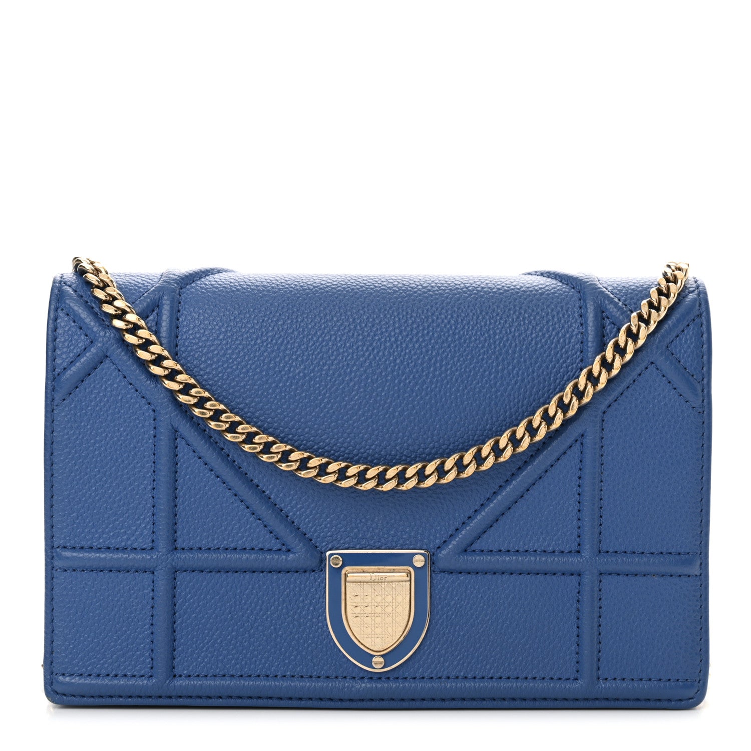 Christian Dior Grained Calfskin Diorama Wallet on Chain Pouch Blue 1 of 10