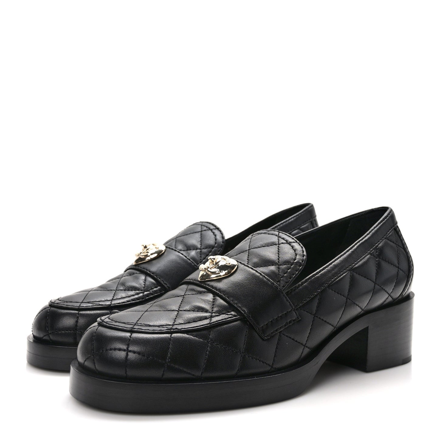 Lambskin Quilted CC Heart Loafers 38 Black