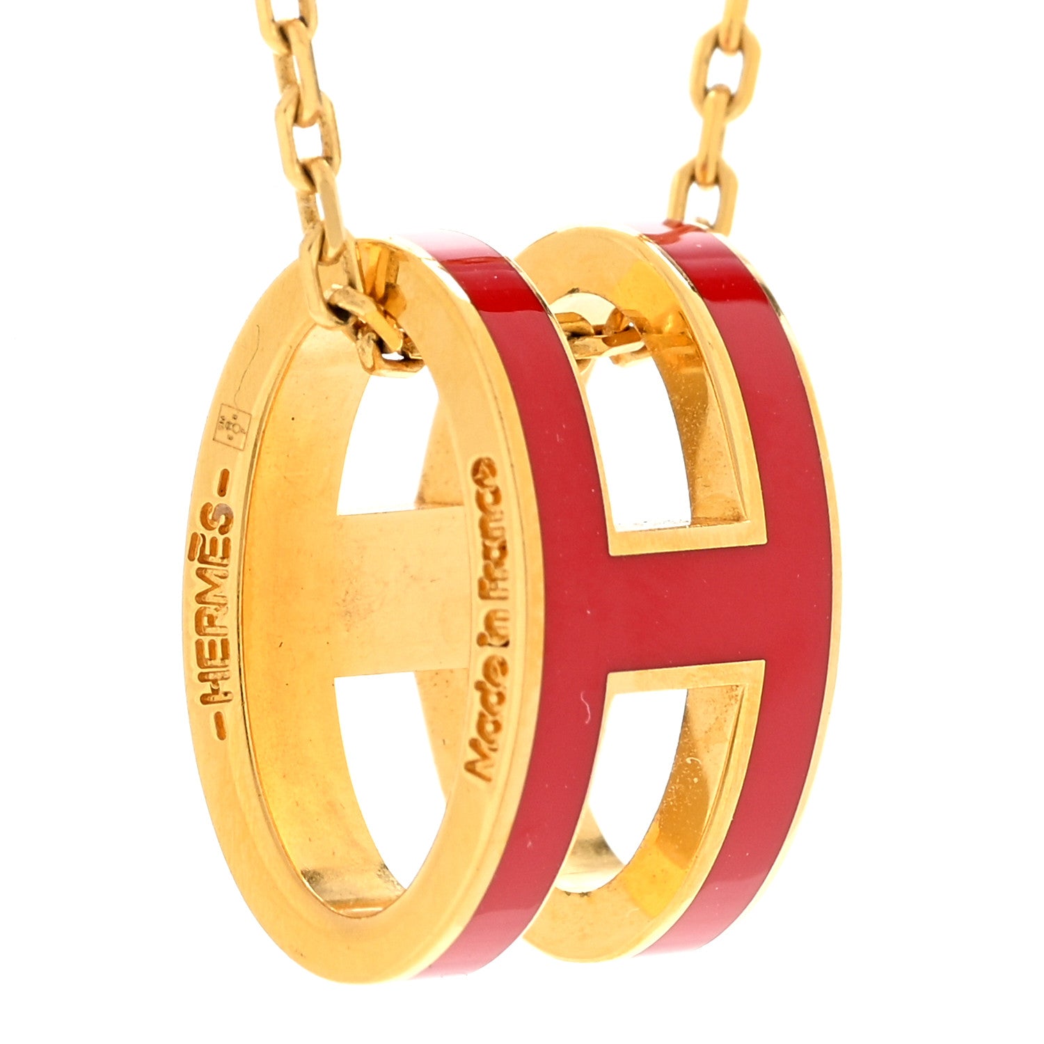 Hermes Lacquered Gold Pop H Pendant Necklace Rouge Vif 3 of 4