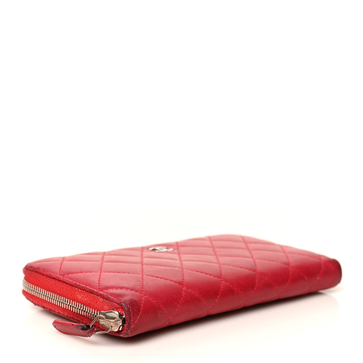 Lambskin Quilted Large Gusset Zip Around Wallet Red