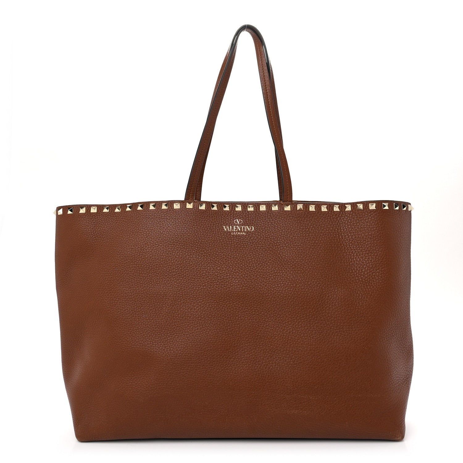 Valentino Garavani Grained Calfskin Rockstud Shoulder Tote Bright Cognac 1 of 9