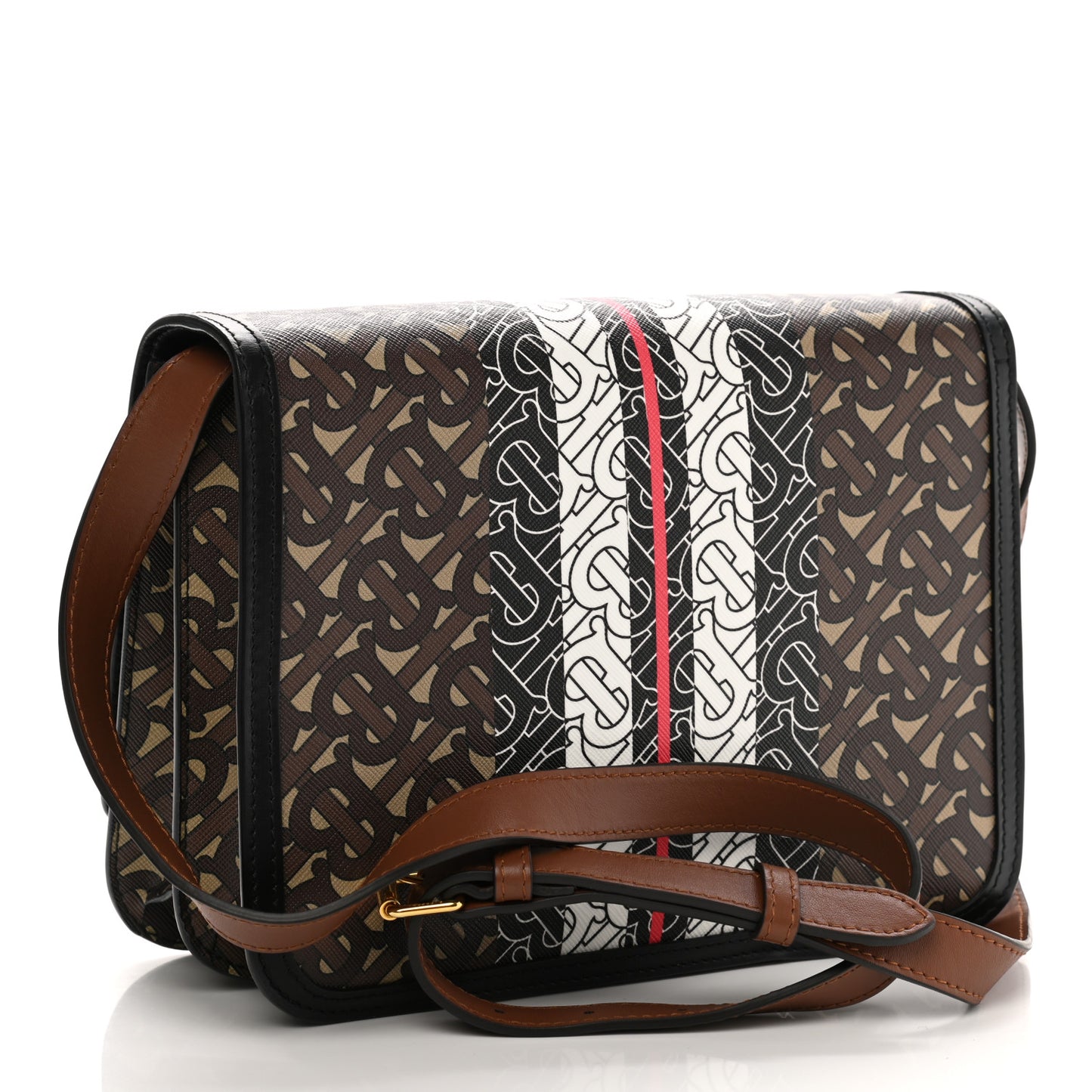 E-Canvas Monogram Stripe Medium TB Bag Bridle Brown