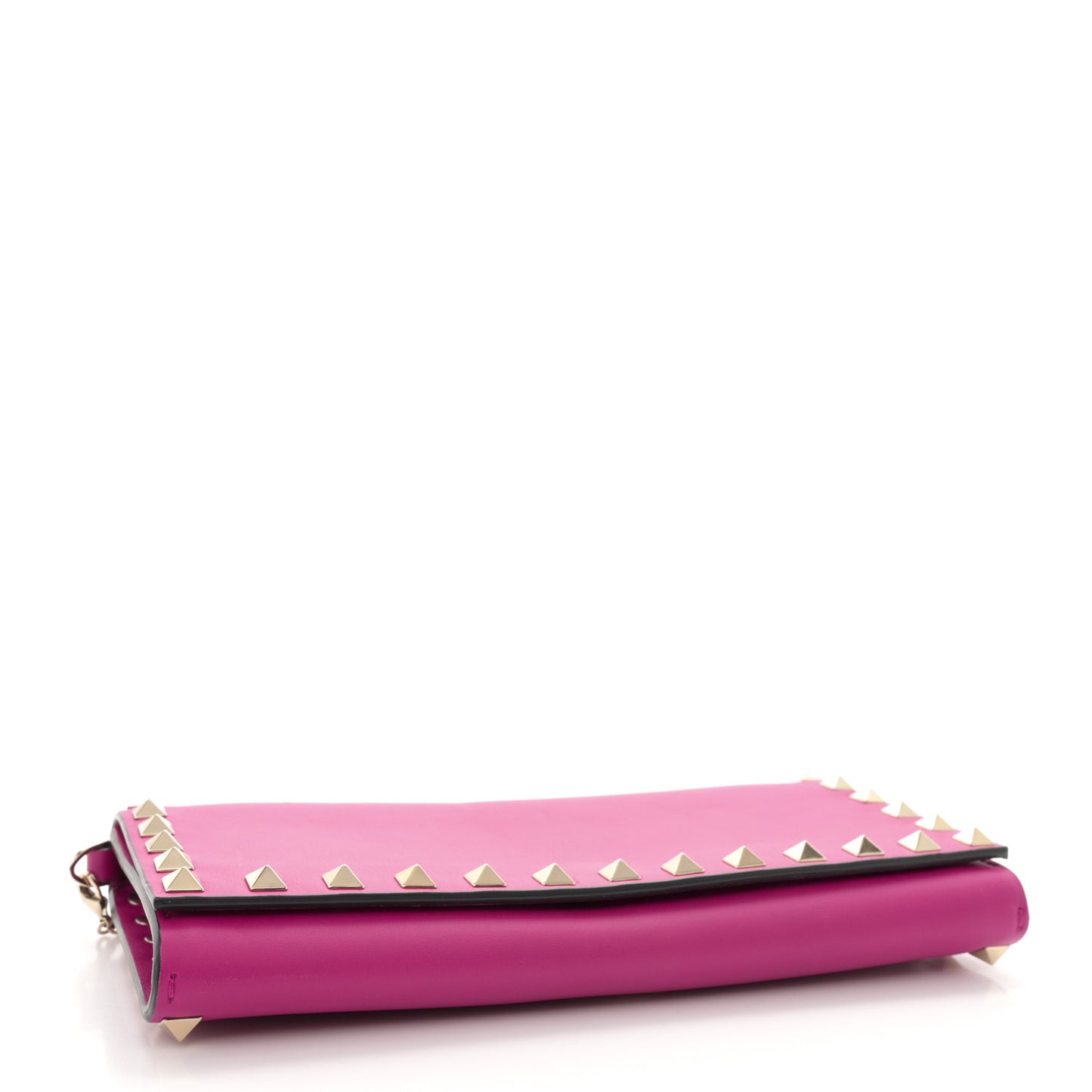 Calfskin Rockstud Flap Wallet On Chain Fuxia