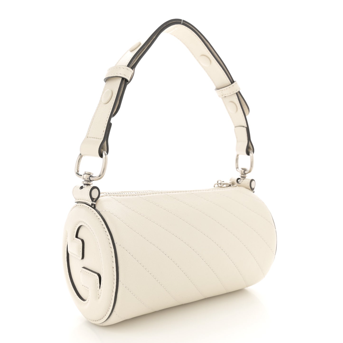 Sakai Be Green Calfskin Diagonal Stitched Mini Blondie Barrel Shoulder Bag Mystic White