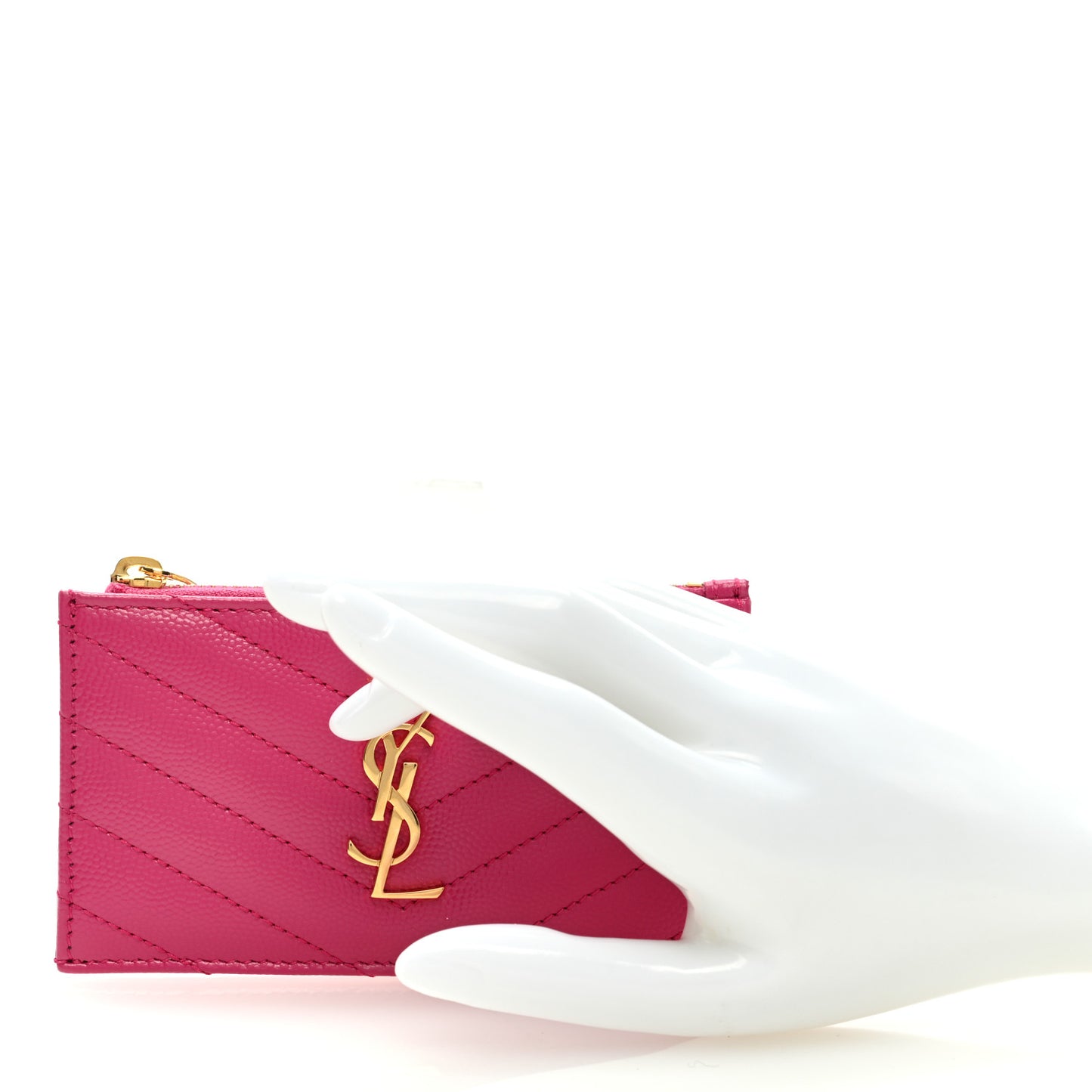 Grain De Poudre Matelasse Chevron Monogram Fragments Zippered Card Case Fresh Fuxia
