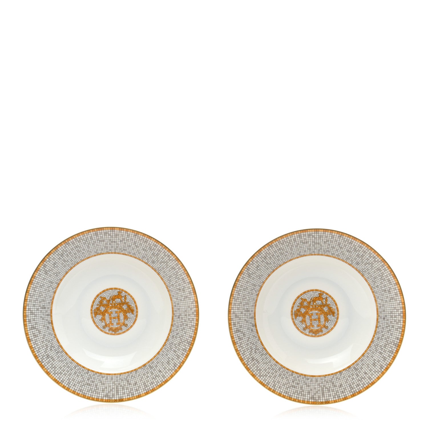 Hermes Porcelain Mosaique Au 24 Platine Soup Plate Set of 2 1 of 7