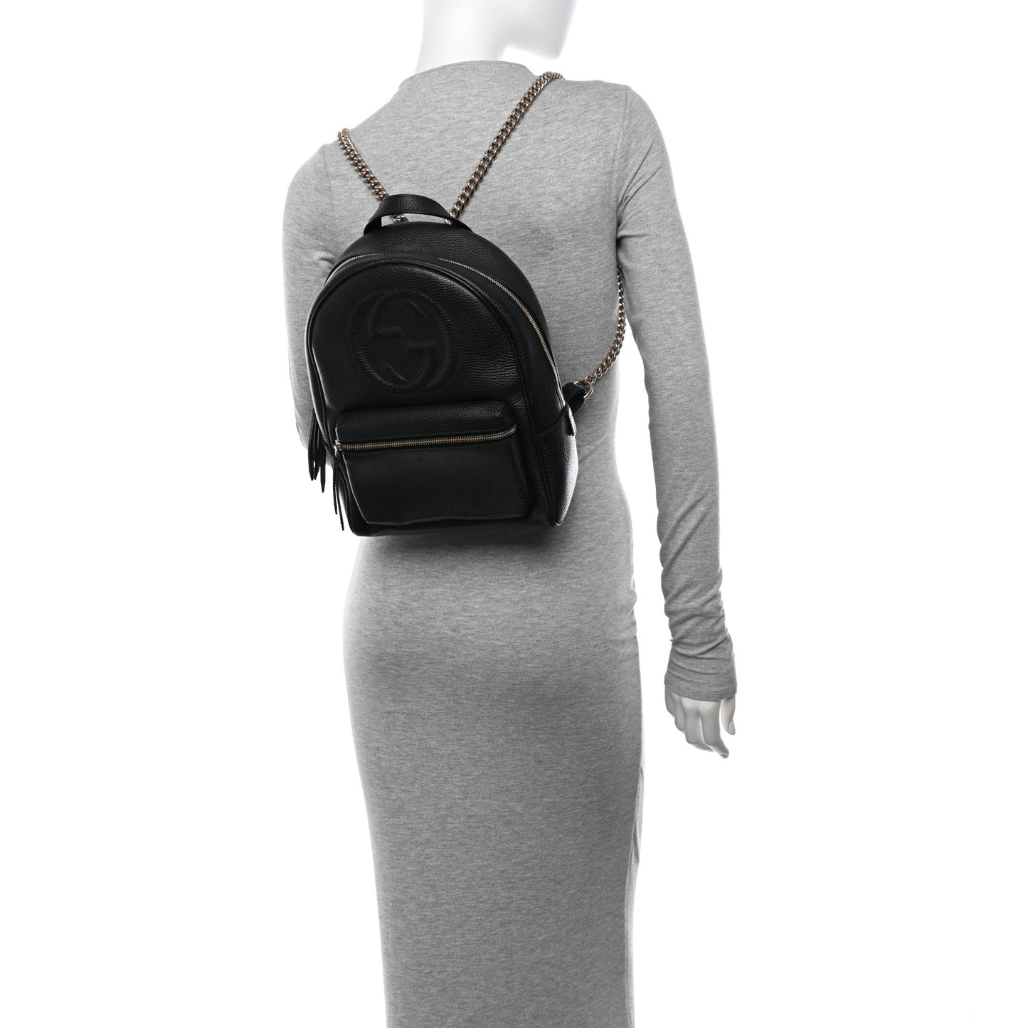 Pebbled Calfskin Soho Chain Backpack Black