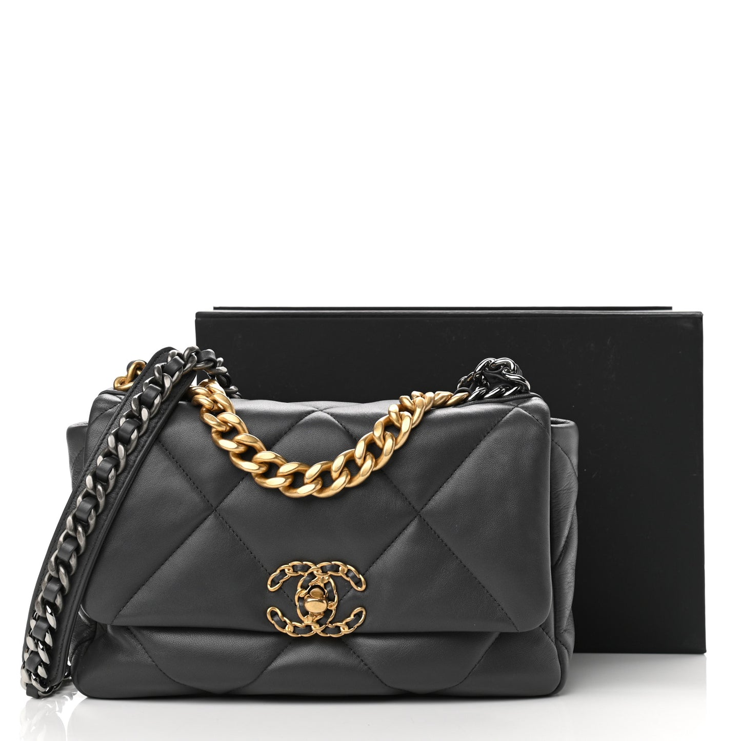 Lambskin Quilted Medium Chanel 19 Flap Dark Grey
