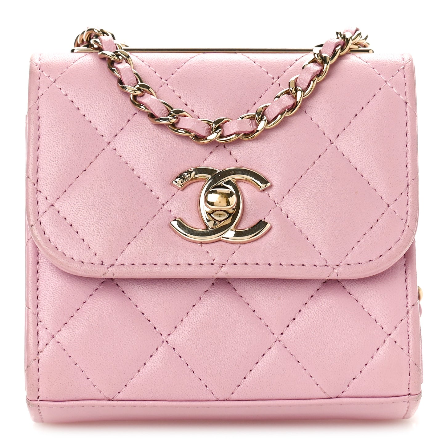 Lambskin Quilted Mini Trendy CC Clutch With Chain Light Pink