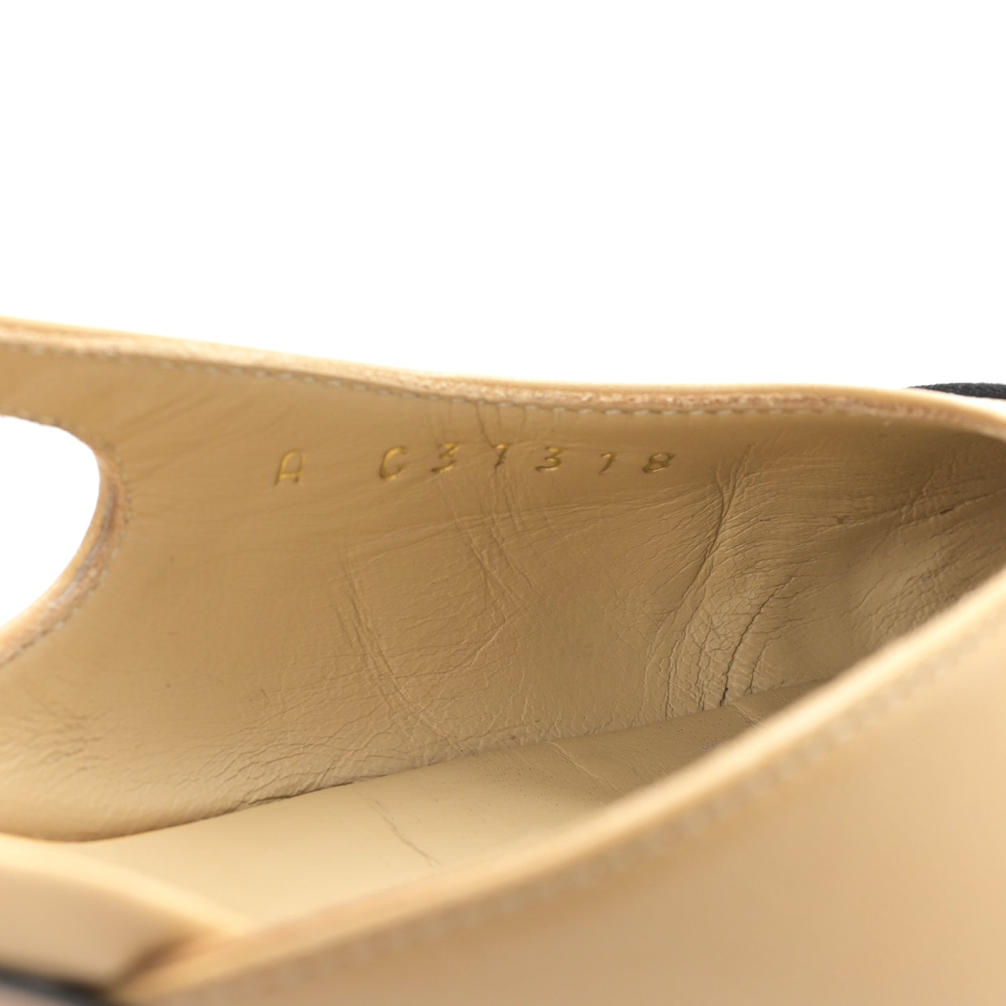 Goatskin Grosgrain Cap Toe CC Slingback Pumps 38.5 Beige Black