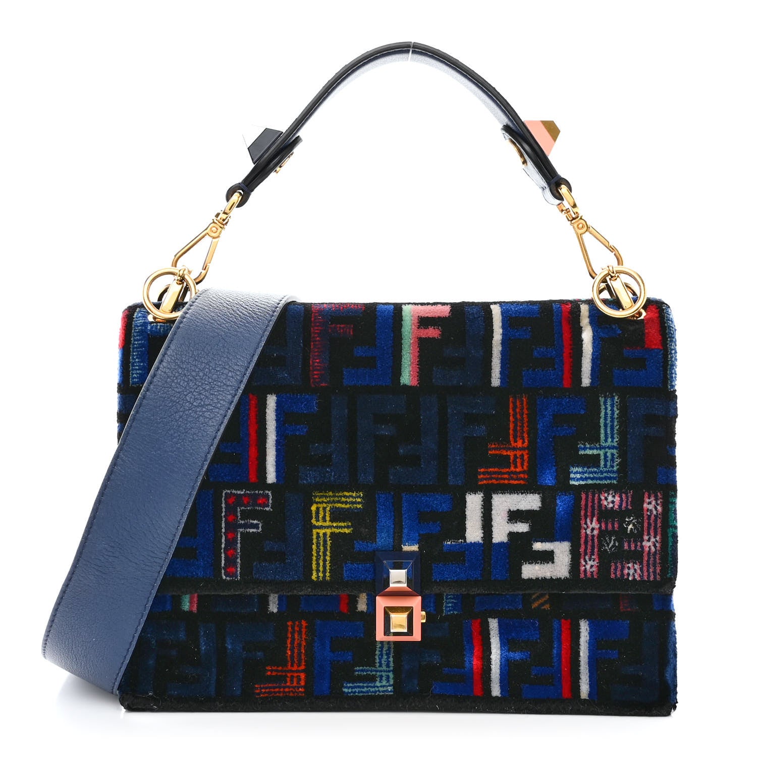 Fendi Velvet Vitello Dolce Fun Fair Kan I Shoulder Bag Blue