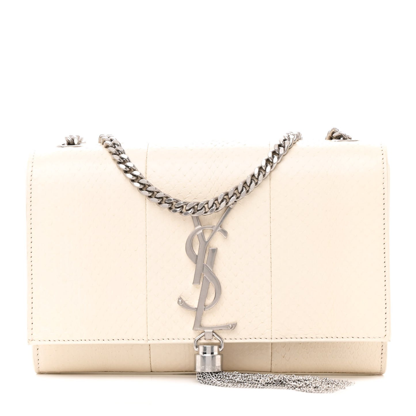 Snakeskin Small Classic Monogram Kate Tassel Satchel Alabaster