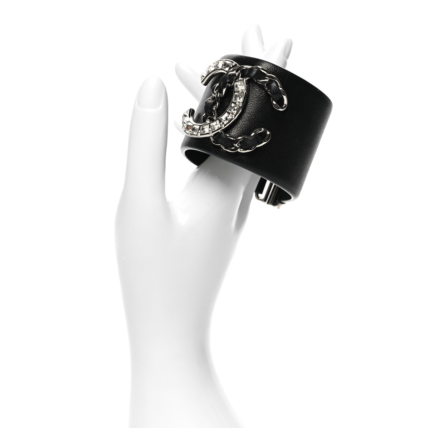 Chanel Lambskin Baguette Crystal CC Chain Cuff Bracelet M Black 2 of 6