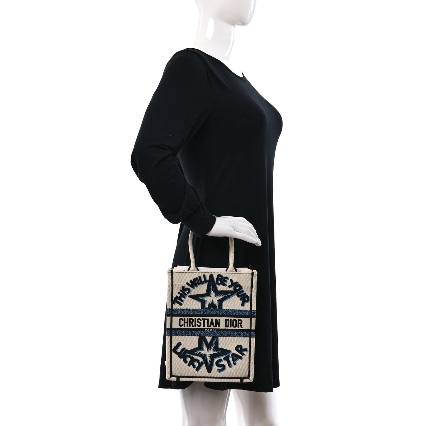Canvas Embroidered Vertical Lucky Star Book Tote White Multicolor