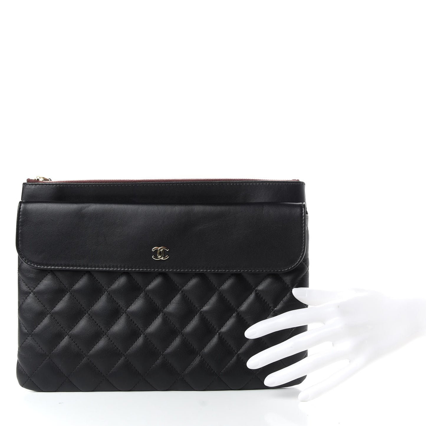 Lambskin Quilted Medium Flap Cosmetic Case Black