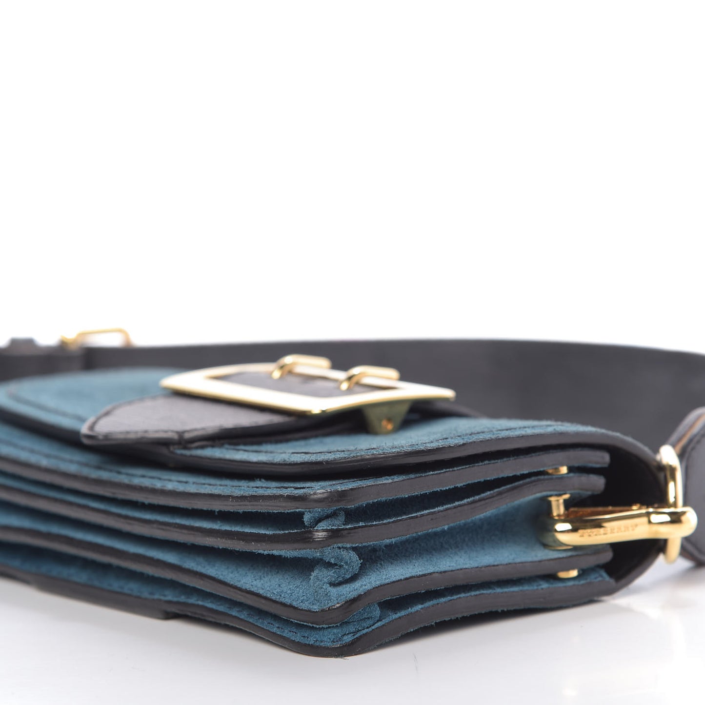 Grainy Calfskin Suede Bridle Small Madison Buckle Bag Blue