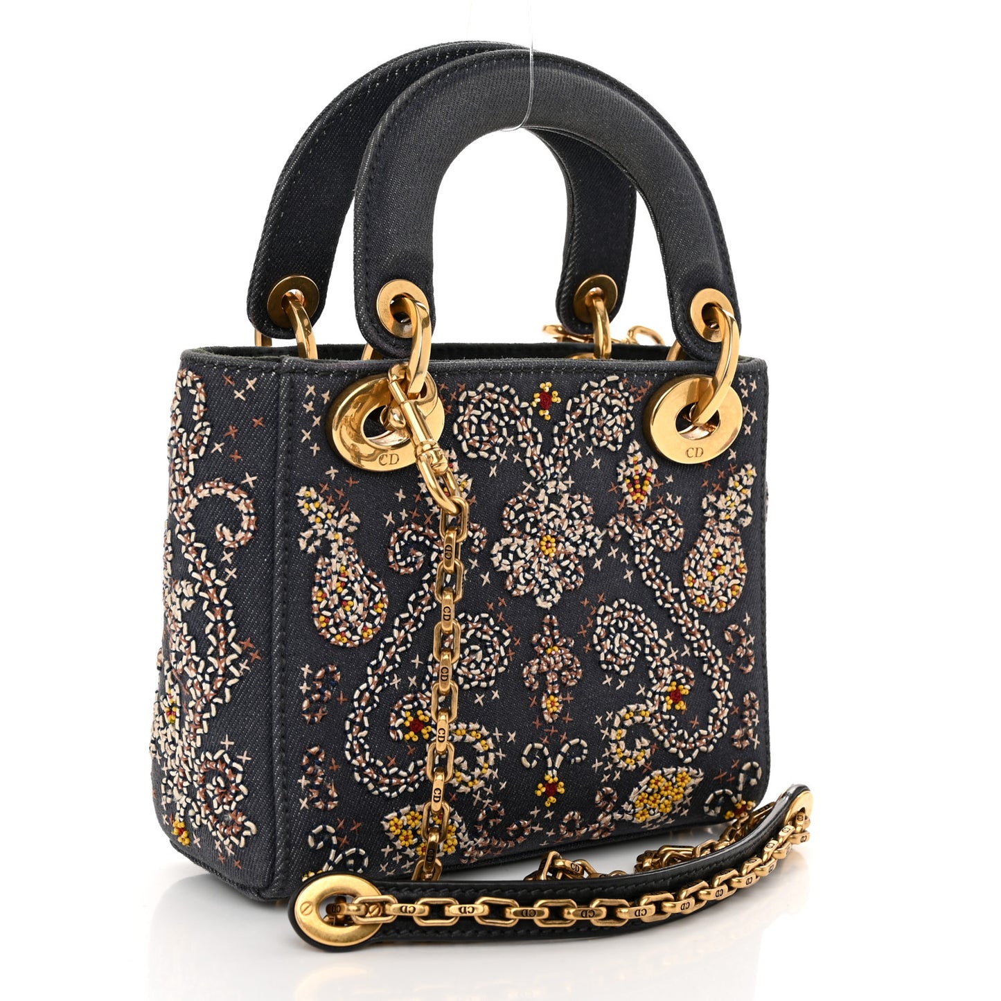Denim Embroidered Beaded Mini Lady Dior Blue Multicolor