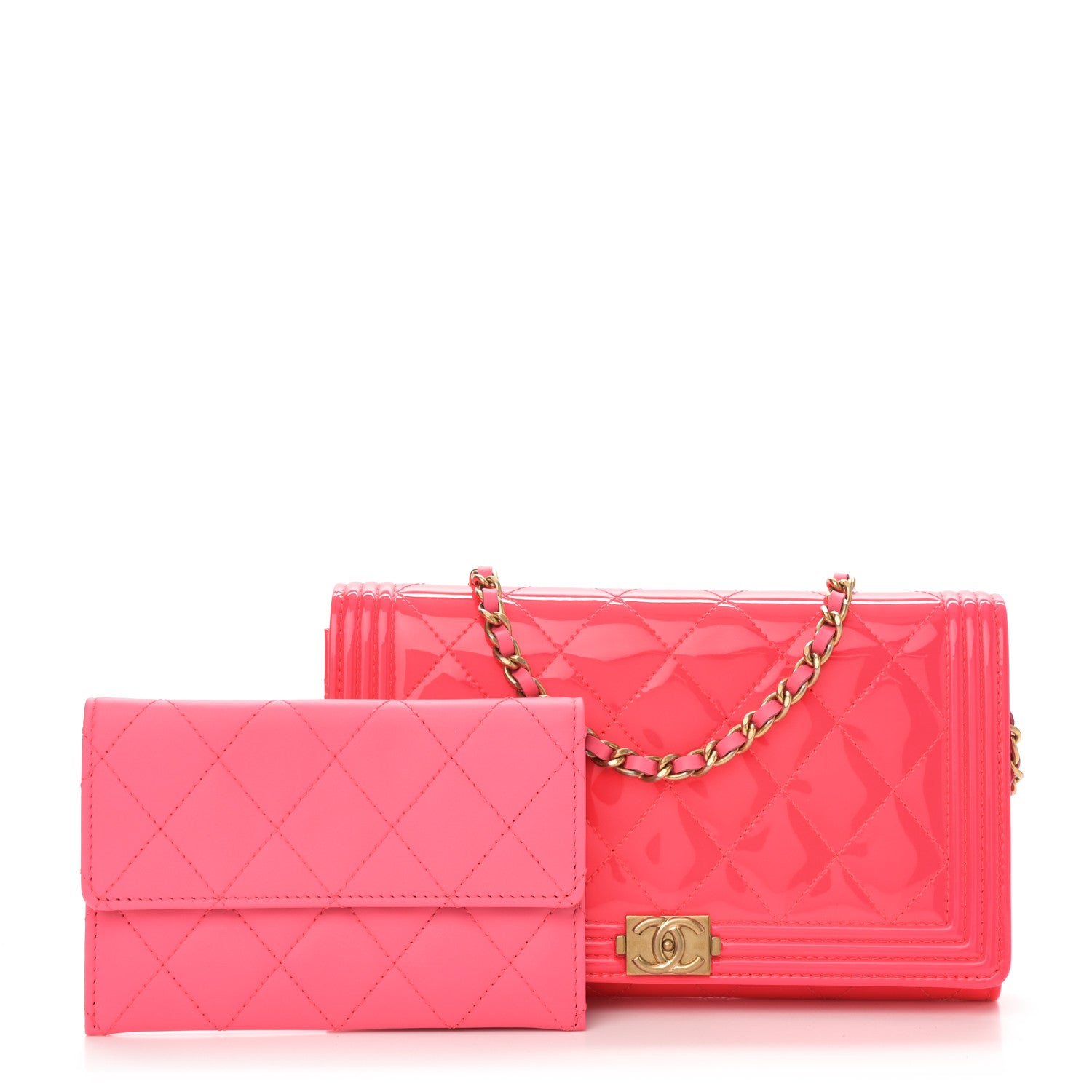 Chanel Patent Quilted Boy Wallet On Removable Chain WOC Pink 3 of 12