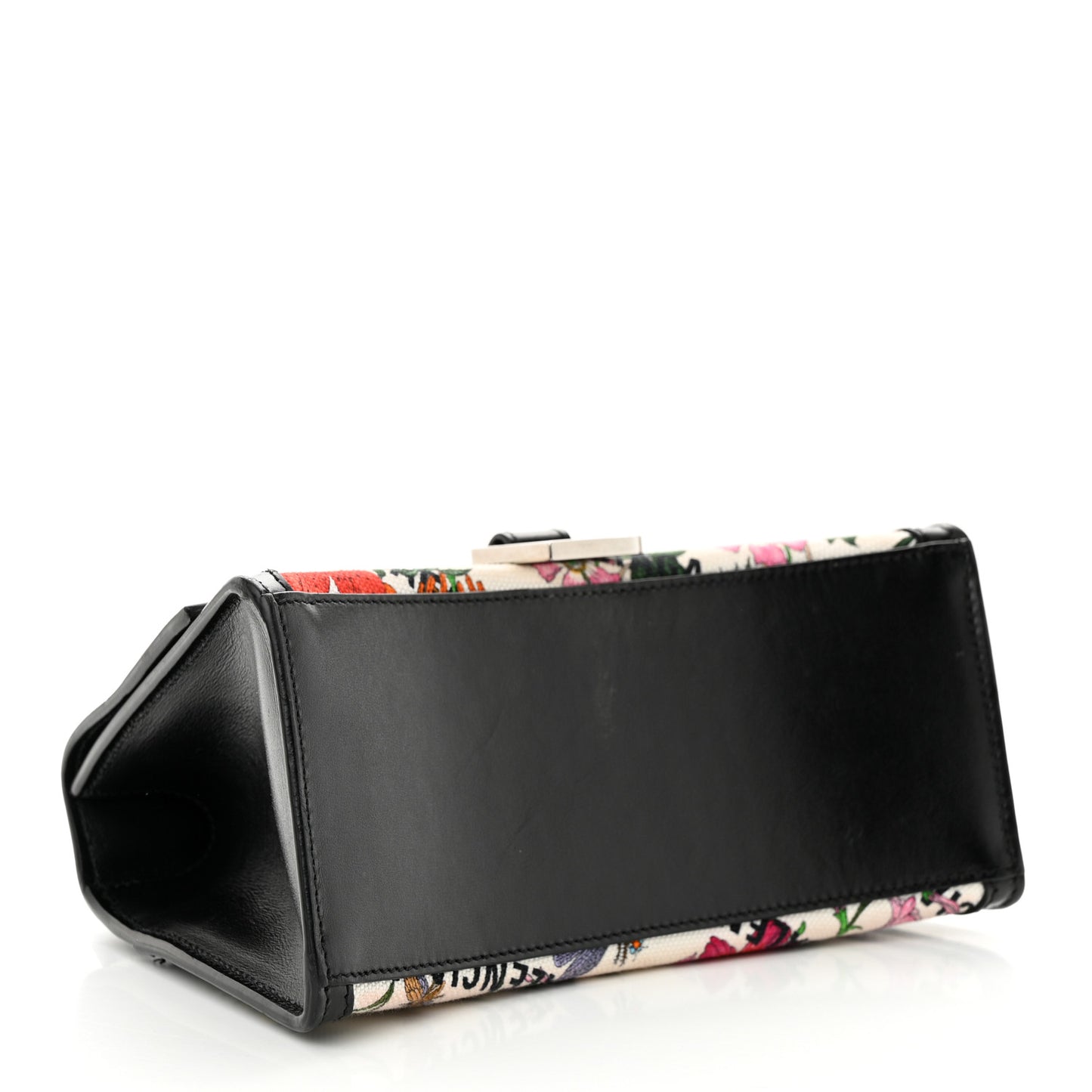 X GUCCI Canvas Boarded Plutone Calfskin Flora Logo Print Small Hourglass Top Handle Bag White Multicolor Black