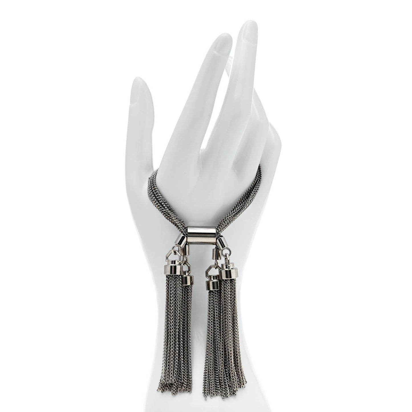 Brass Multi Chain Pompons Bracelet M Silver