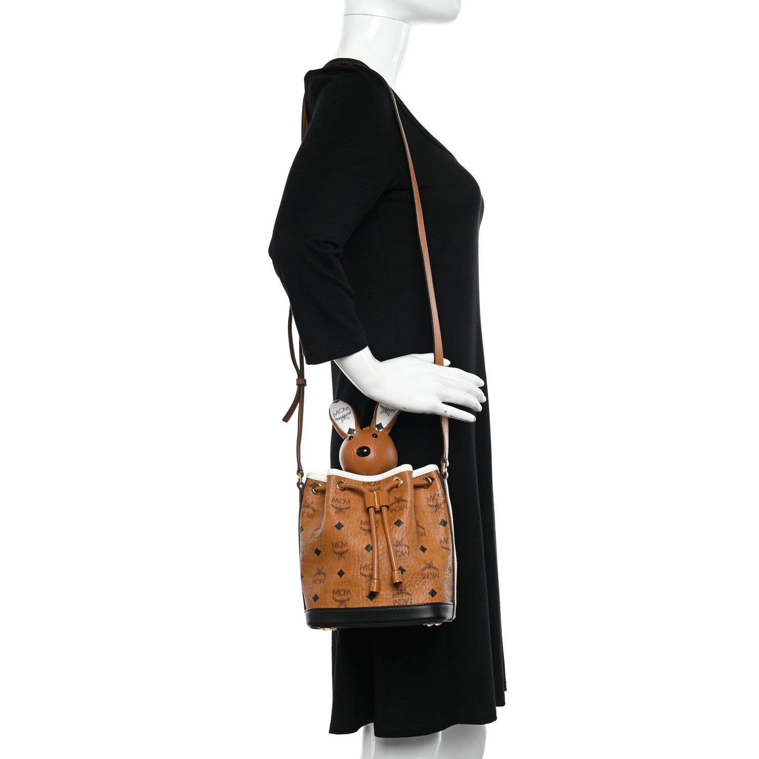 MCM Visetos Zoo Rabbit Drawstring Bucket Bag Cognac 2 of 10