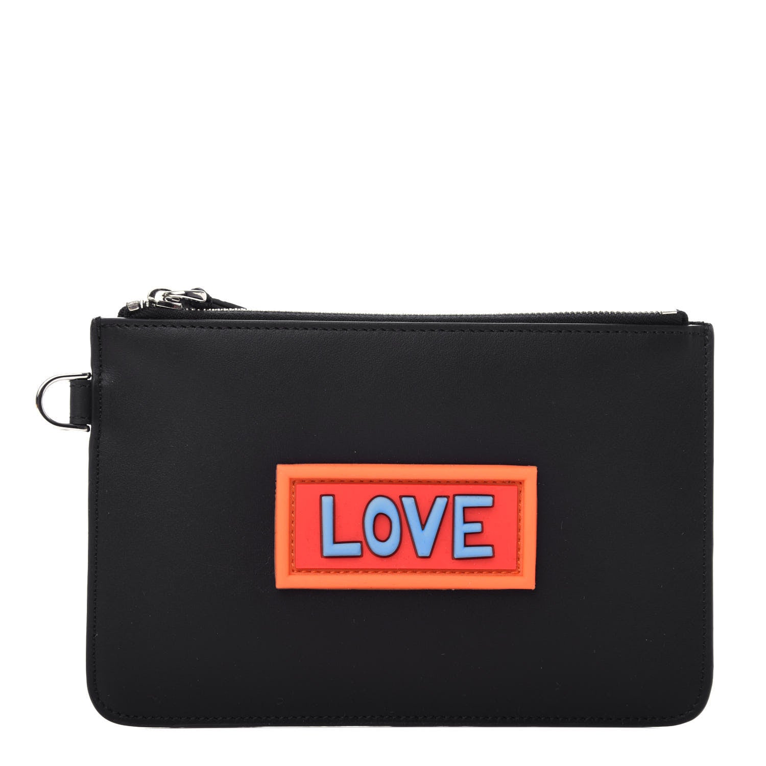 Fendi Vitello Century Vocabulary Love Pouch Black Multicolor