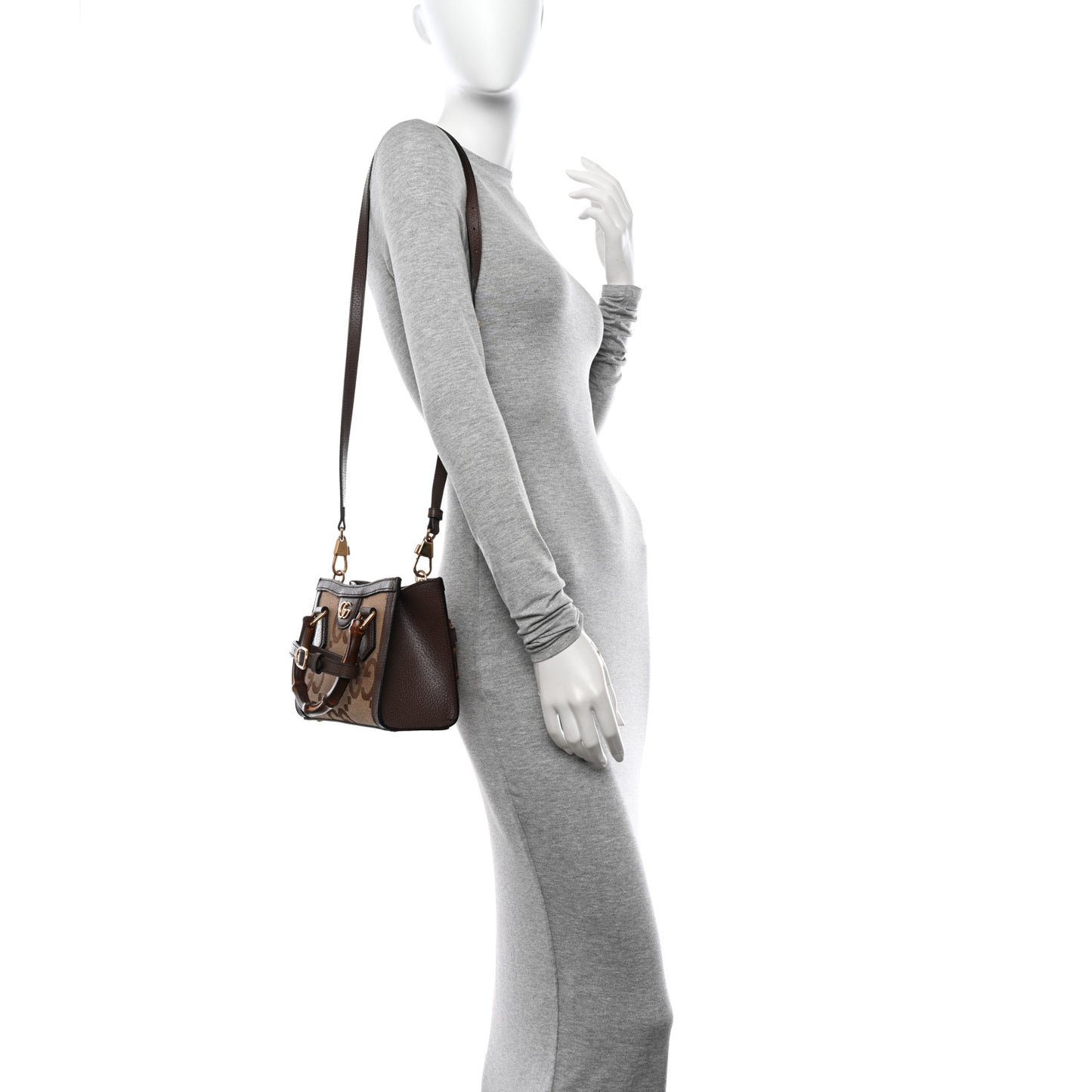 Monogram Jumbo GG Textured Dollar Calfskin Mini Diana Tote Bag Camel Ebony New Acero
