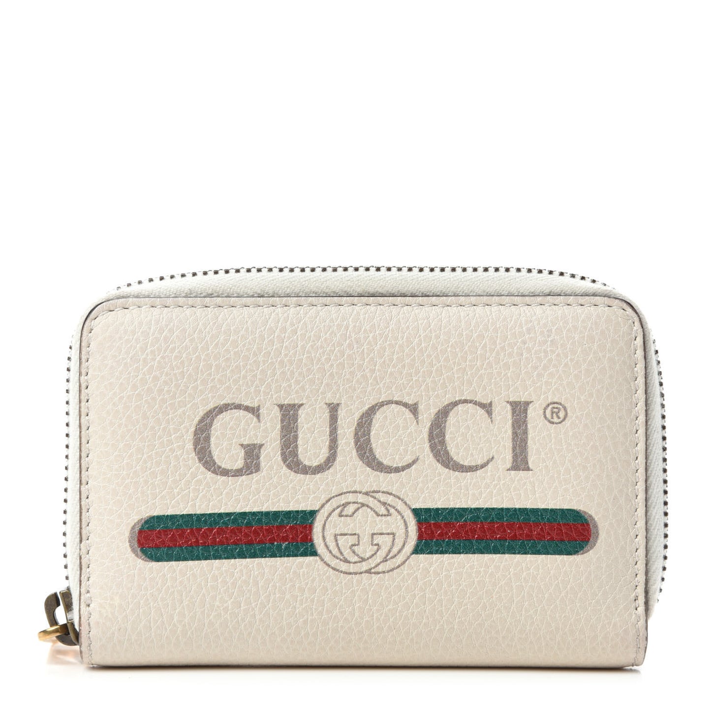 Calfskin Logo Zip Around Card Case White