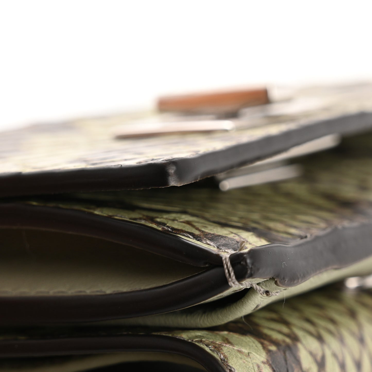 Elaphe Vitello Grace Python Print Micro Trifold Wallet Green Tea