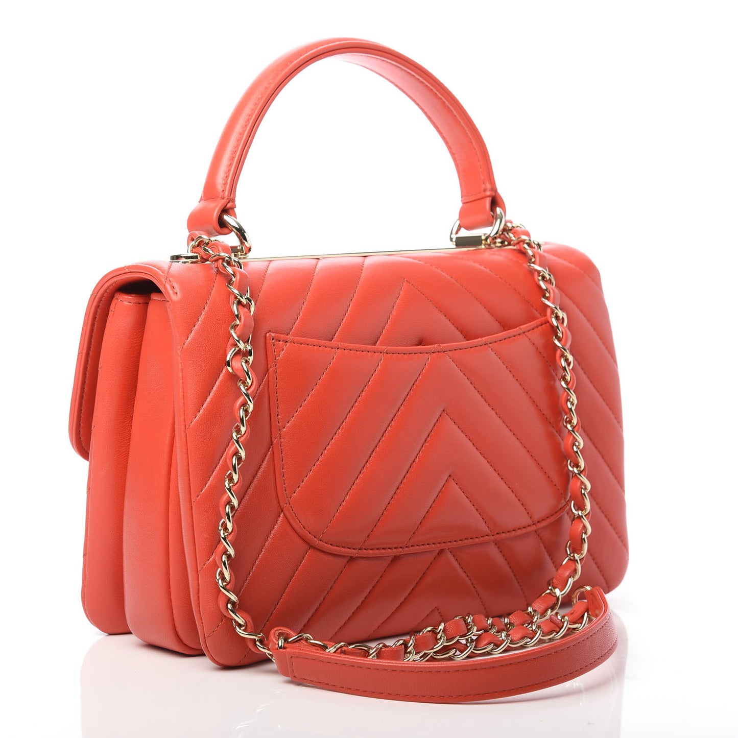 Lambskin Chevron Quilted Small Trendy CC Dual Handle Flap Bag Red