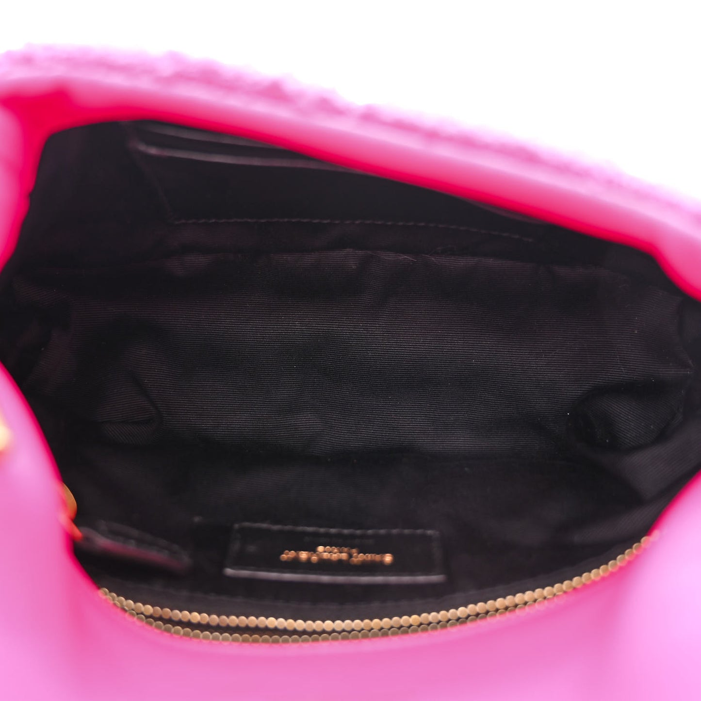 SAINT LAURENT Boucle Tweed Quilted Toy Loulou Puffer Monogram Chain Satchel Magenta