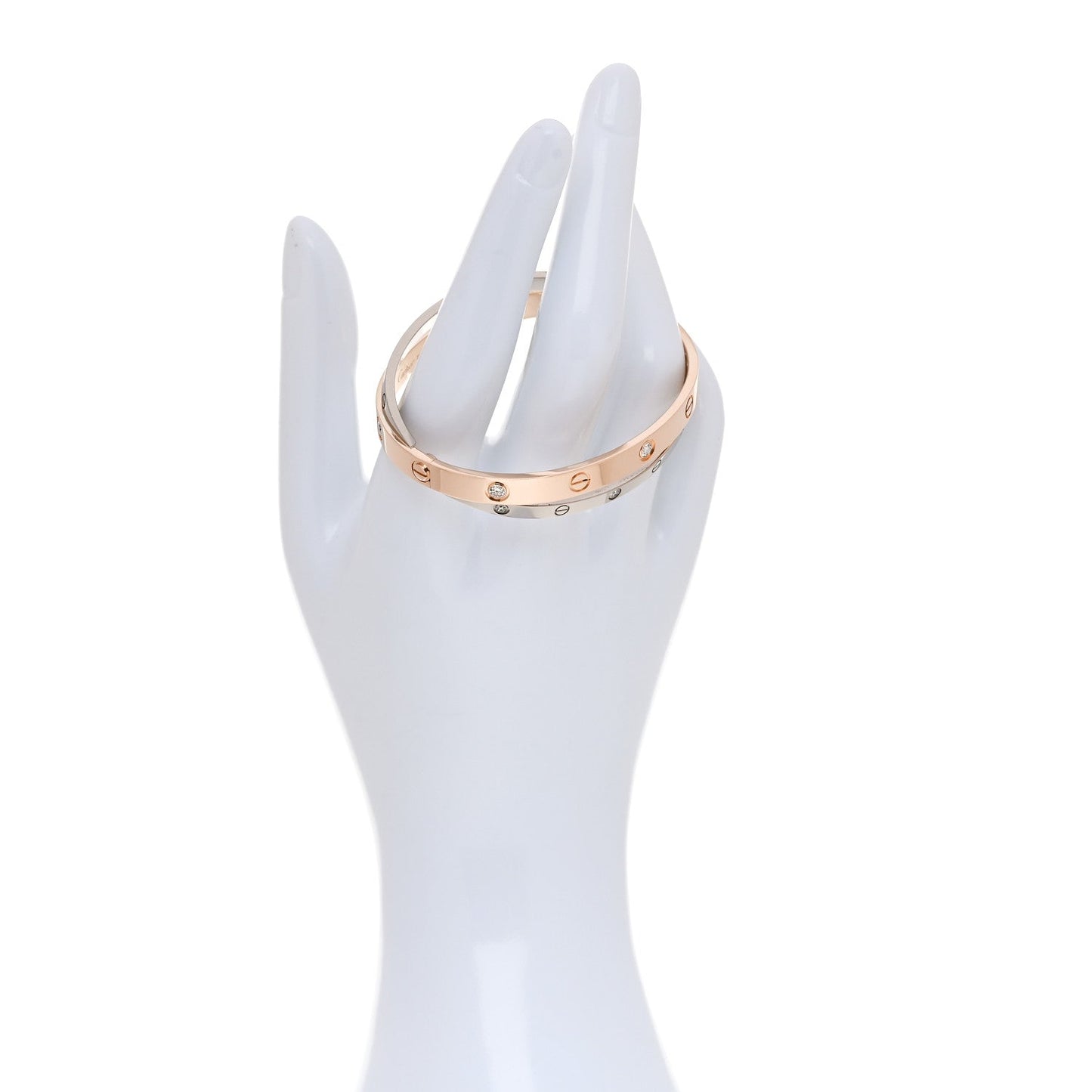 18K Pink White Gold 12 Diamond Double LOVE Bracelet 17