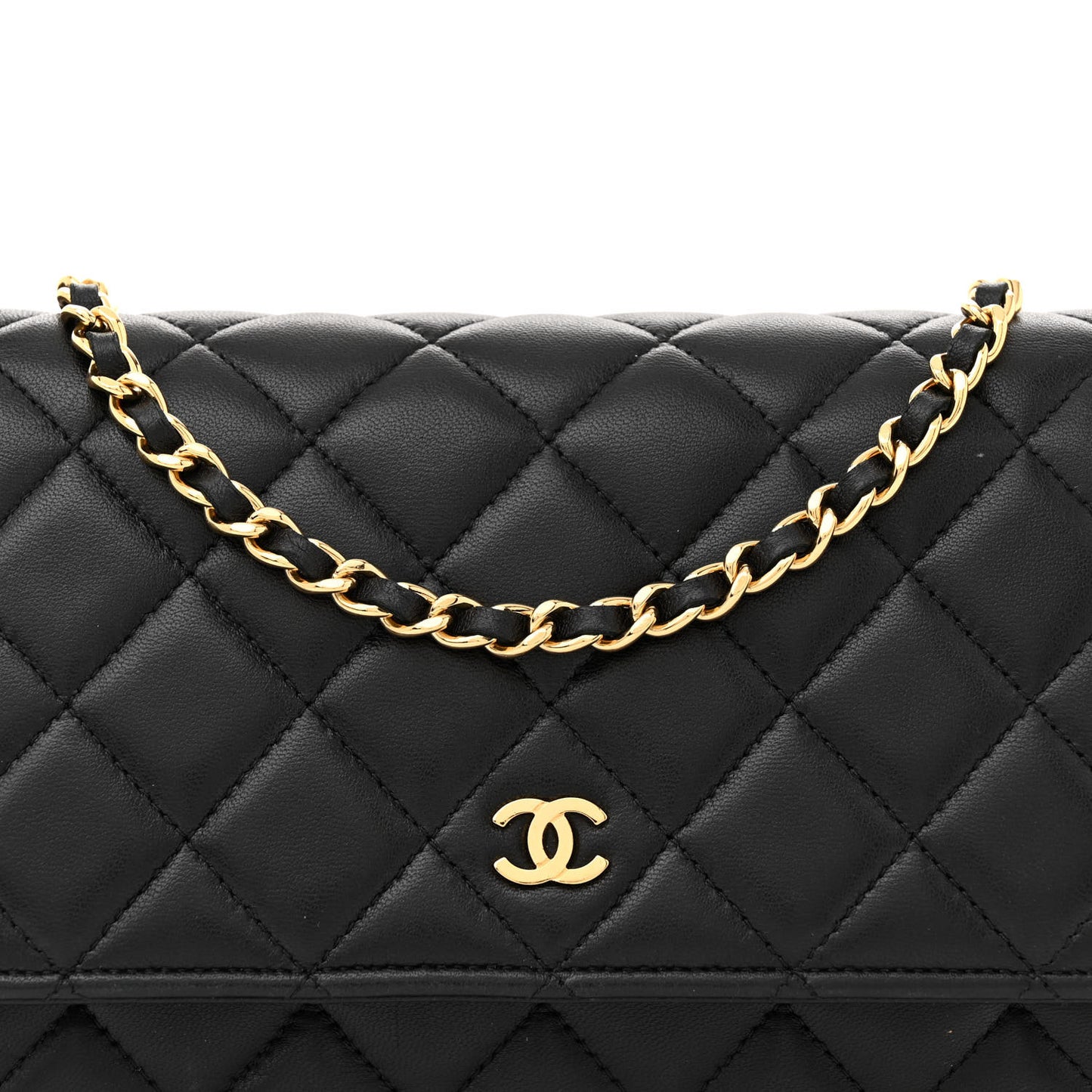 Lambskin Quilted Wallet On Chain WOC Black