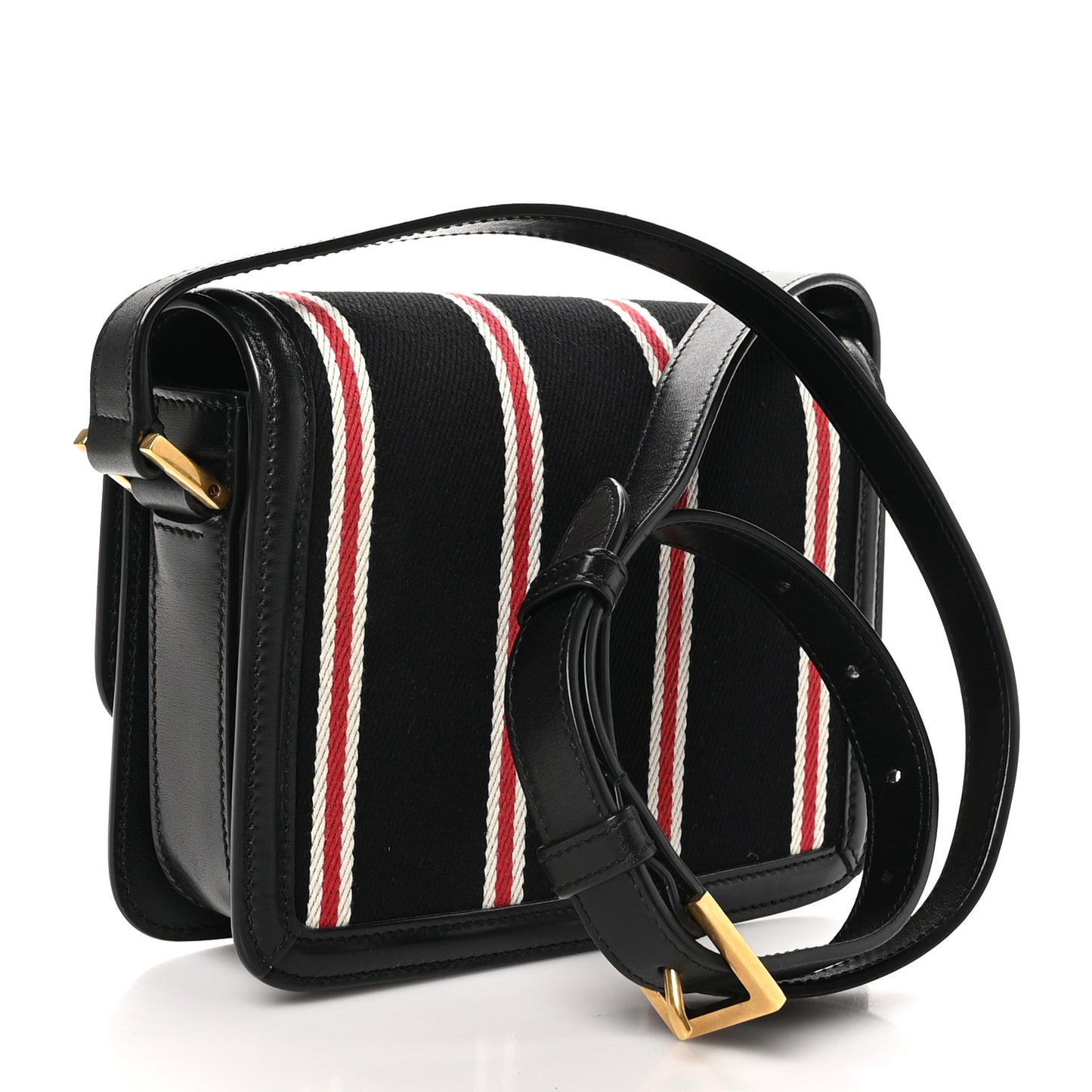 Canvas Striped Calfskin Small Solferino Satchel Black Red