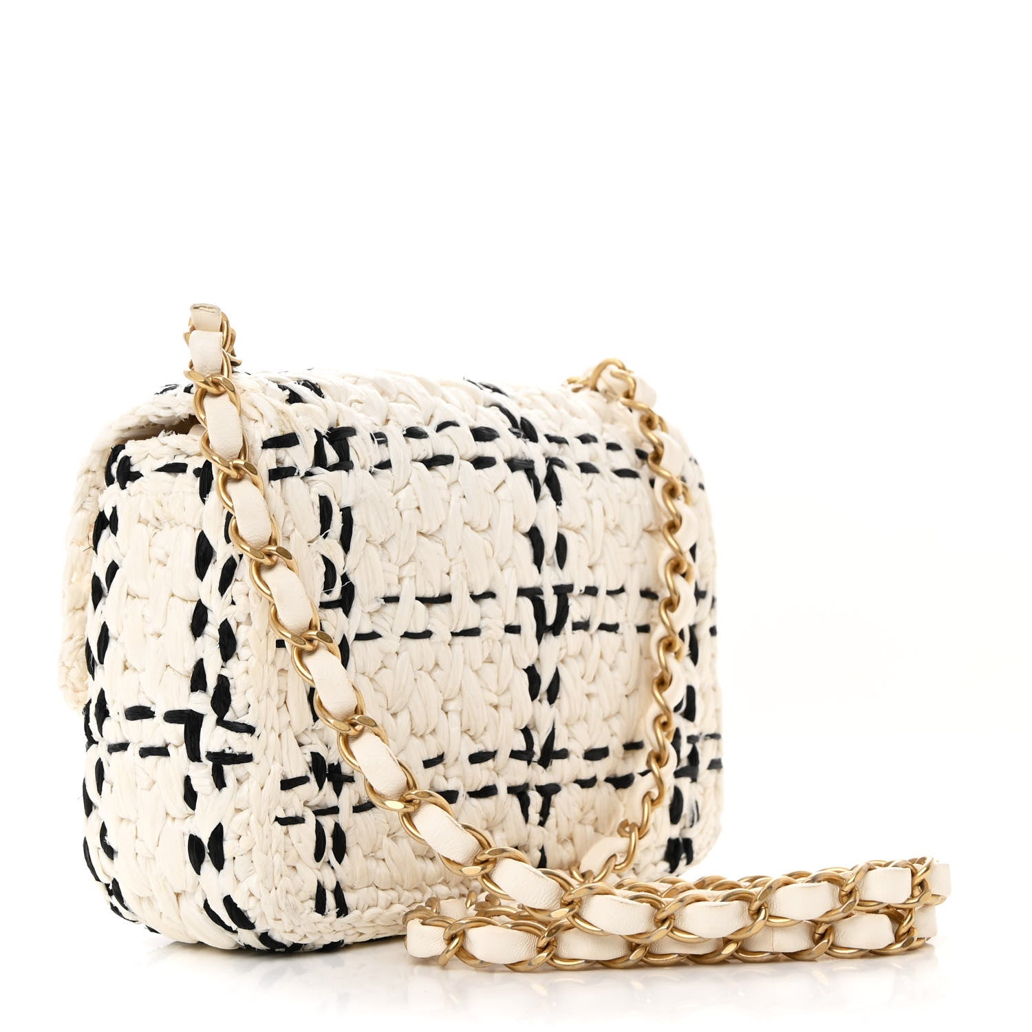 Chanel Raffia Effect Tweedy Mini Flap Bag White Black 3 of 10