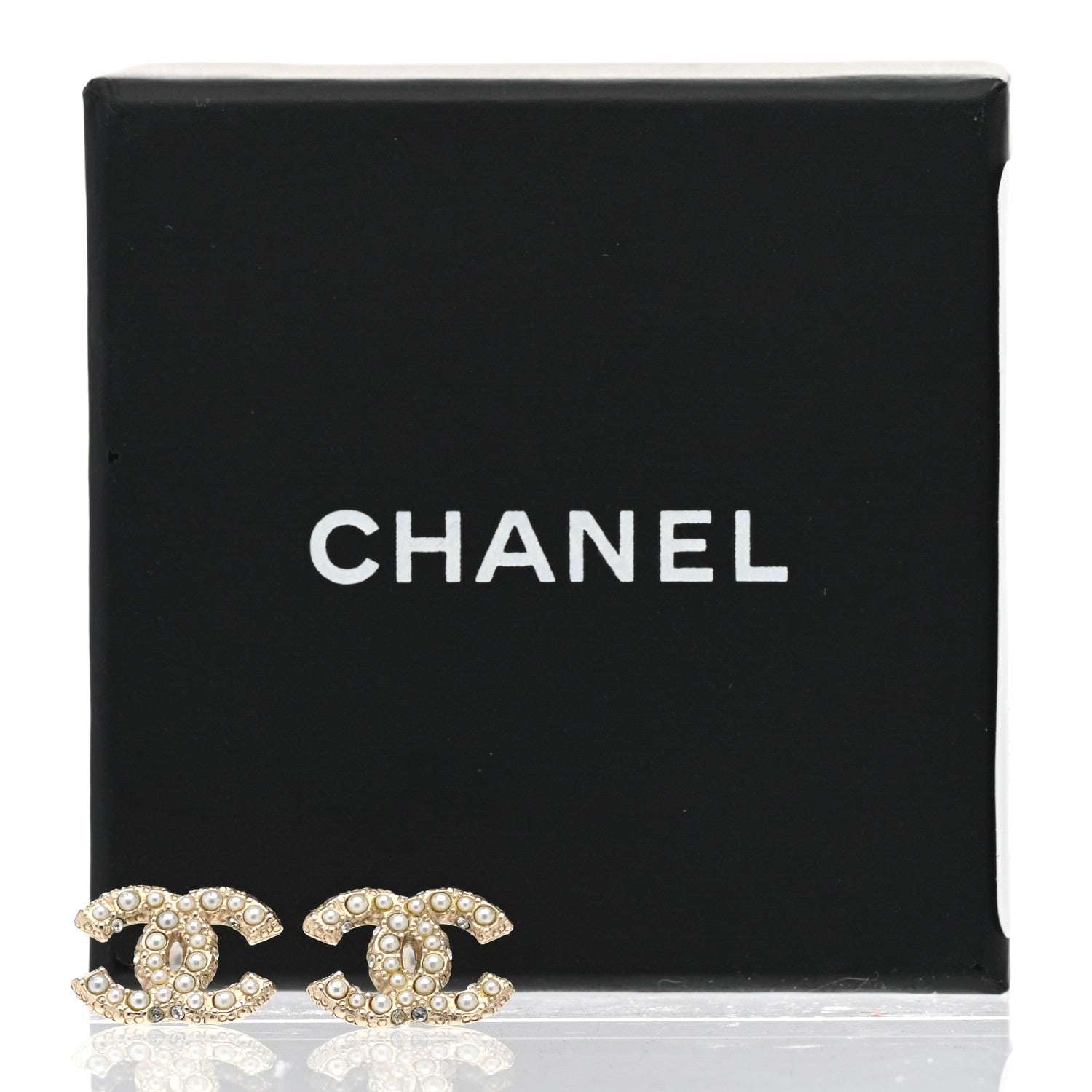 Chanel Metal Graduated Pearl Crystal CC Earrings Light Gold 9 of 10